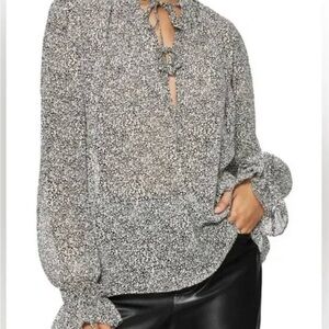 Anine Bing Abigail Tie Front Long Sleeve Blouse